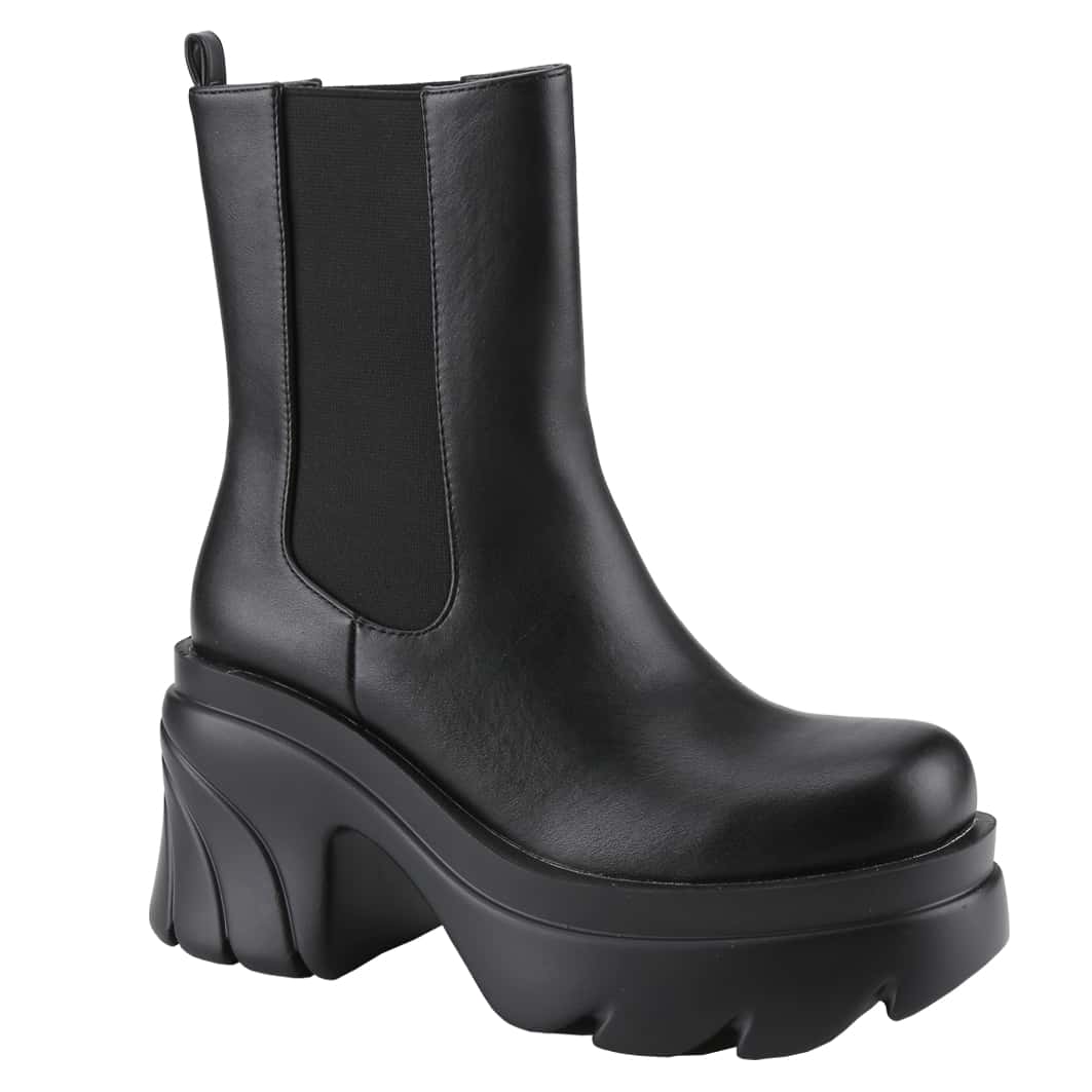 Women's Platform Color-Block Chunky Heel Boots Chelsea Elastic Bootie Slip On Square Toe Ankle Boots