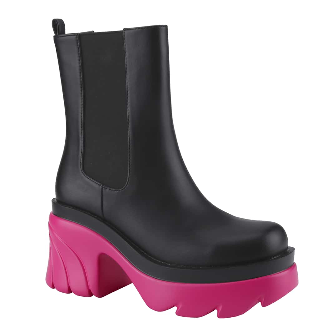 Women's Platform Color-Block Chunky Heel Boots Chelsea Elastic Bootie Slip On Square Toe Ankle Boots