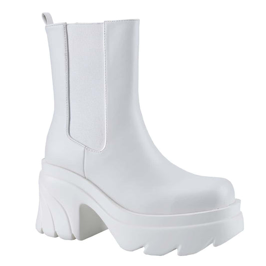 Women's Platform Color-Block Chunky Heel Boots Chelsea Elastic Bootie Slip On Square Toe Ankle Boots
