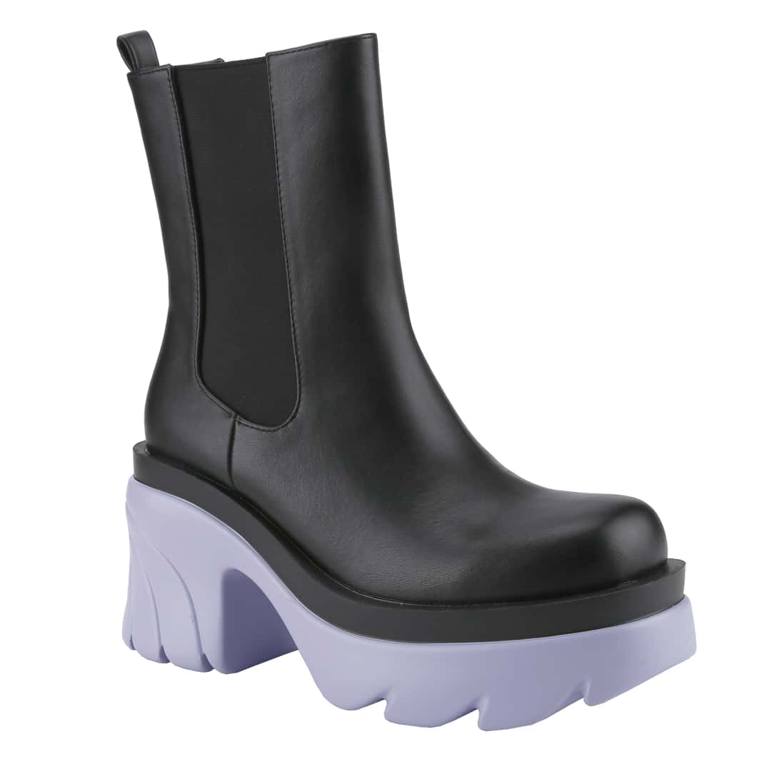 Women's Platform Color-Block Chunky Heel Boots Chelsea Elastic Bootie Slip On Square Toe Ankle Boots