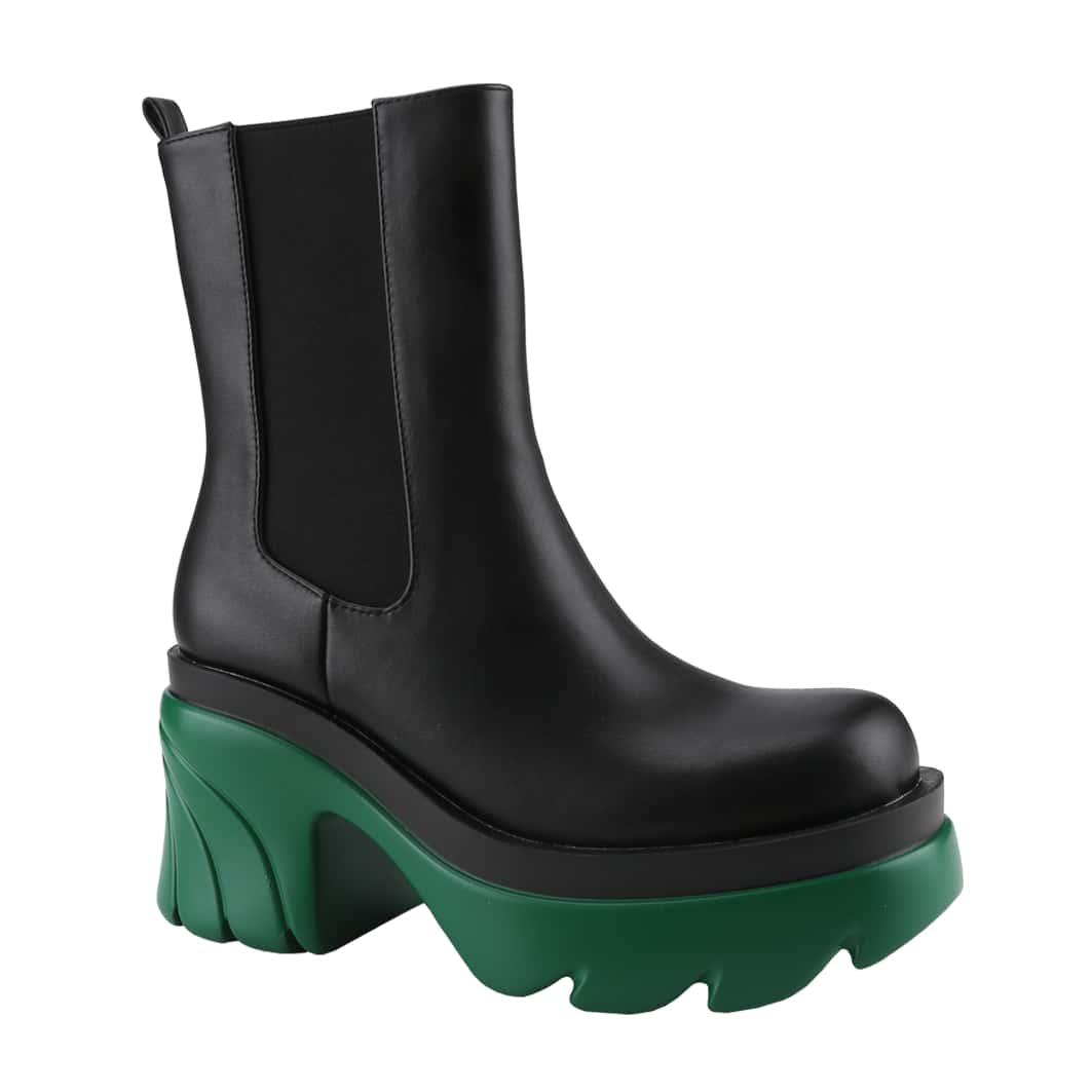 Women's Platform Color-Block Chunky Heel Boots Chelsea Elastic Bootie Slip On Square Toe Ankle Boots