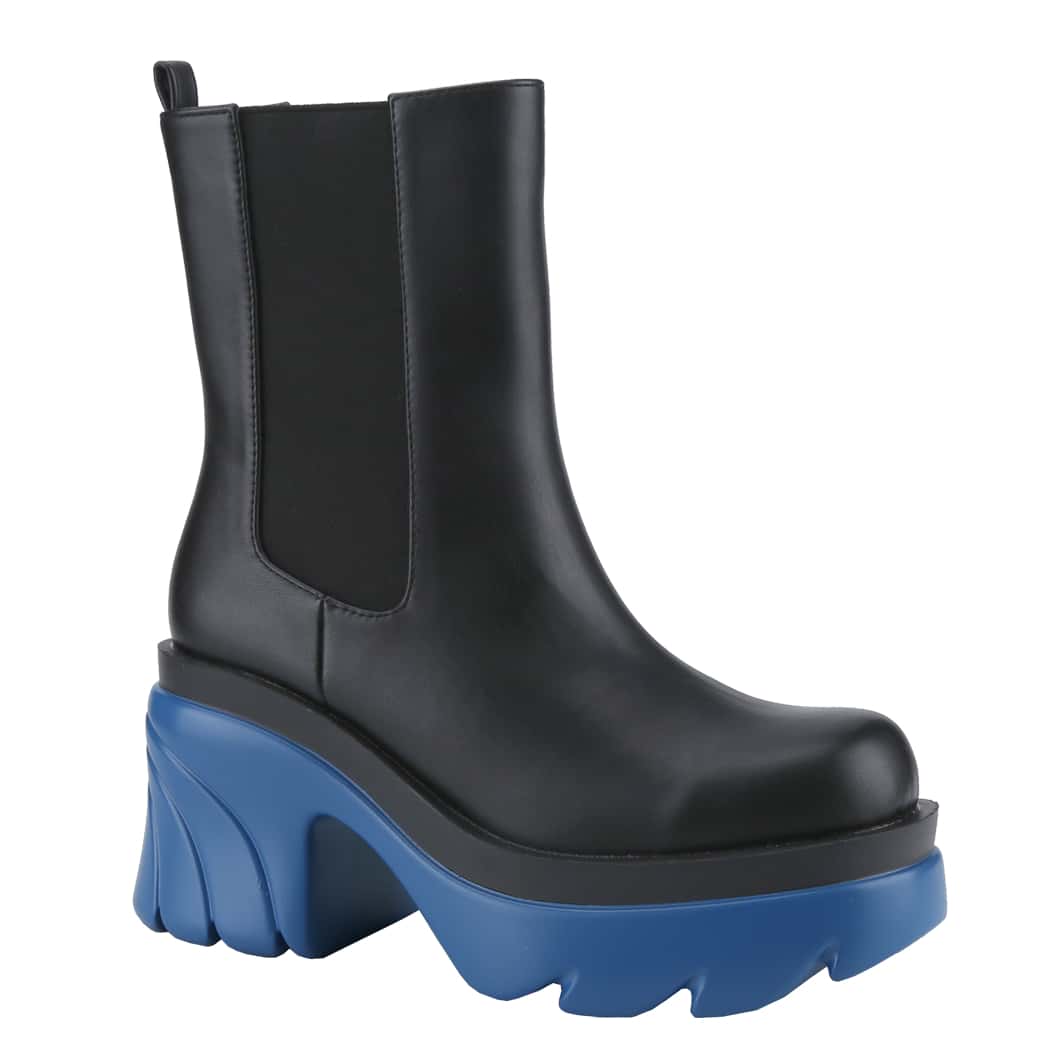 Women's Platform Color-Block Chunky Heel Boots Chelsea Elastic Bootie Slip On Square Toe Ankle Boots