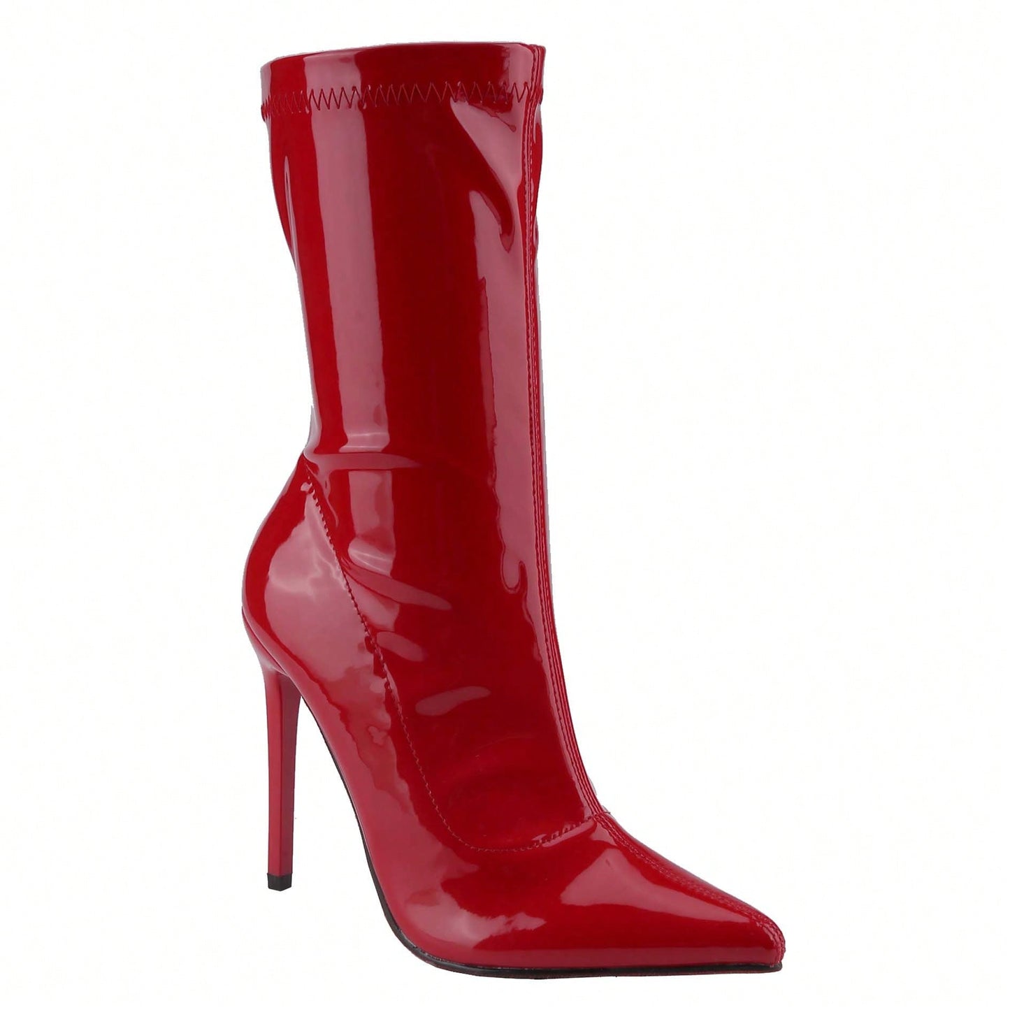 Women's Patent Leather PU Mid-Calf Boots Pointy Toe Side Zippe Fashion Comfy Sexy Kitten Heel Under The Knee Boots