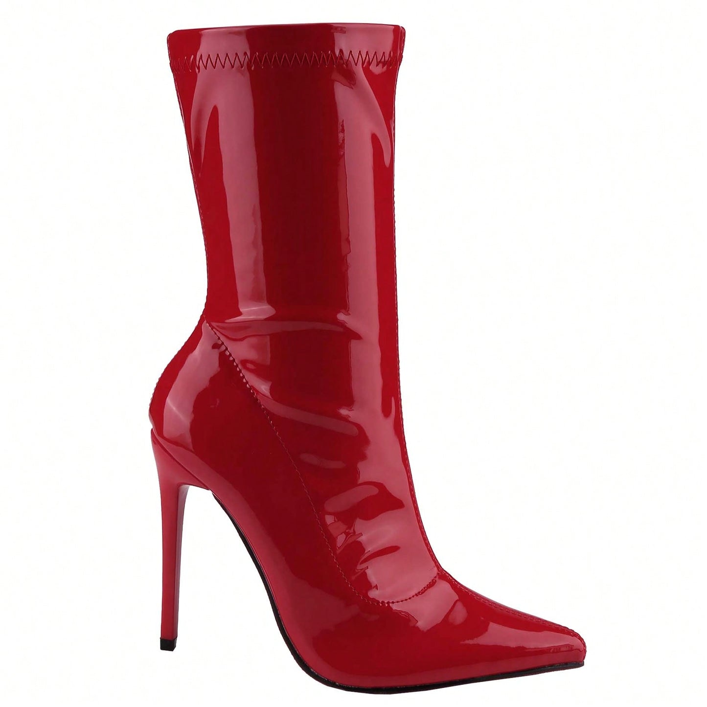 Women's Patent Leather PU Mid-Calf Boots Pointy Toe Side Zippe Fashion Comfy Sexy Kitten Heel Under The Knee Boots