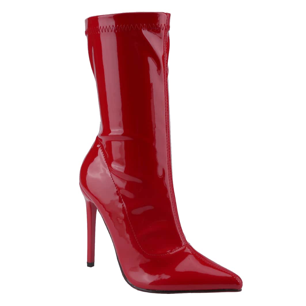 Women's Patent Leather PU Mid-Calf Boots Pointy Toe Side Zippe Fashion Comfy Sexy Kitten Heel Under The Knee Boots