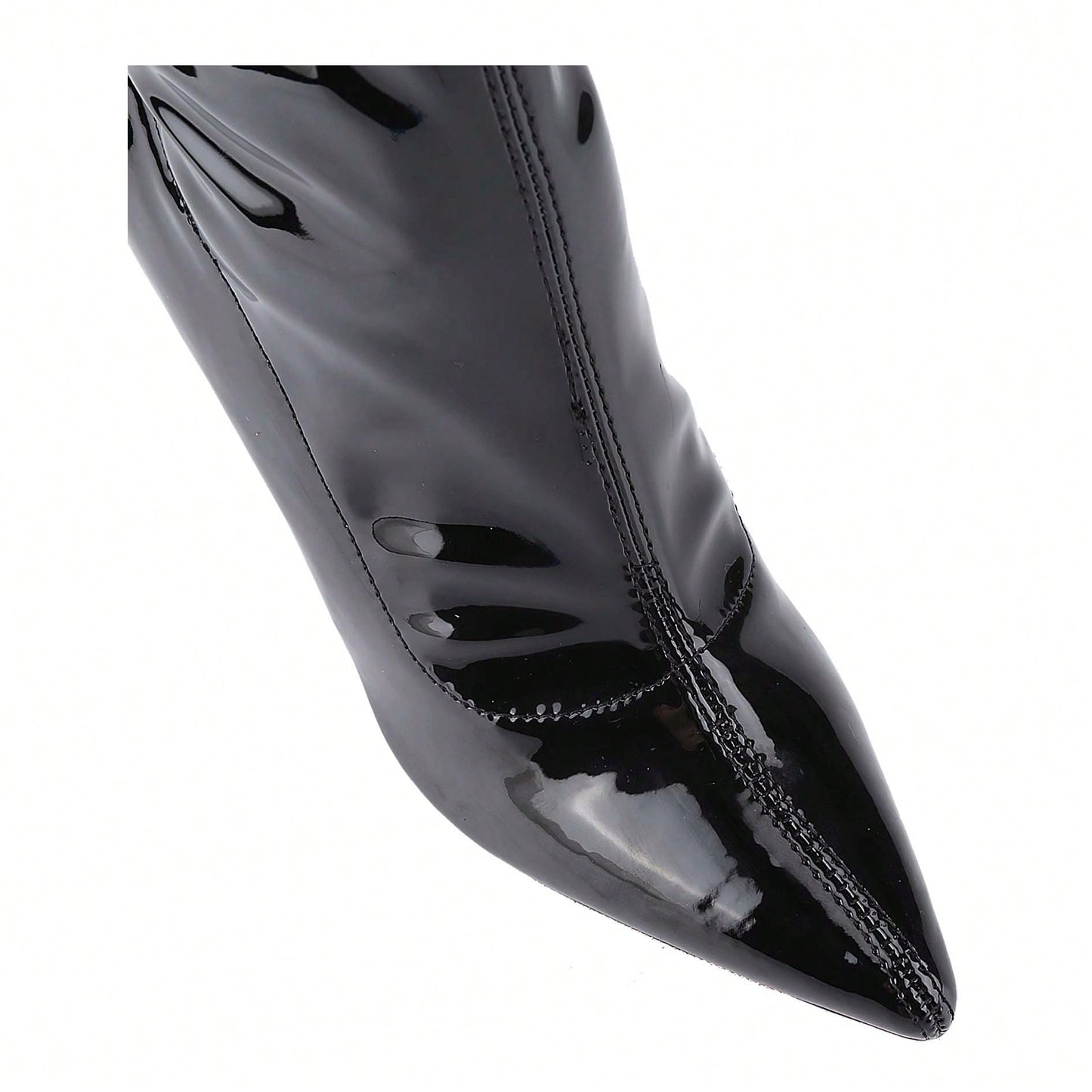 Women's Patent Leather PU Mid-Calf Boots Pointy Toe Side Zippe Fashion Comfy Sexy Kitten Heel Under The Knee Boots
