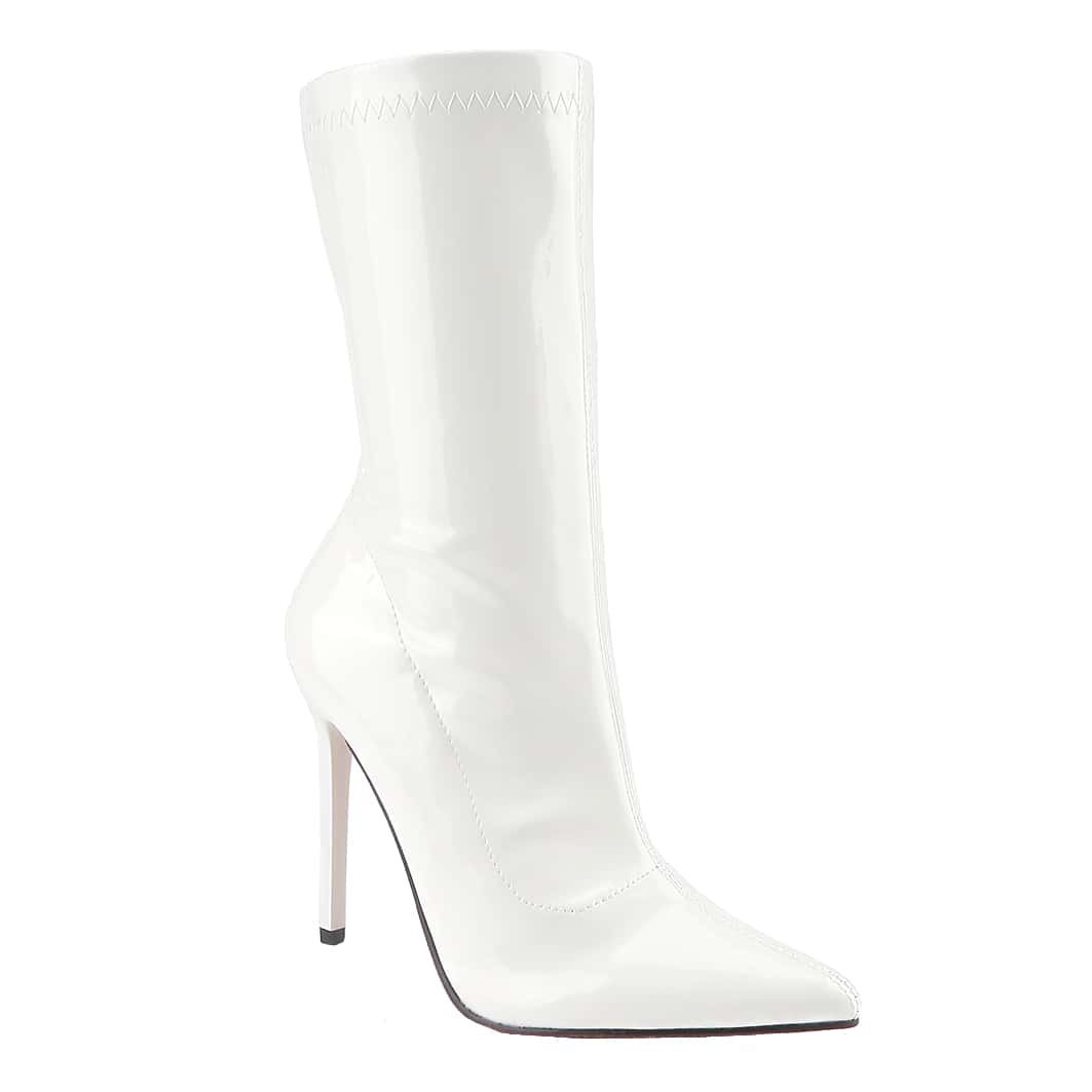 Women's Patent Leather PU Mid-Calf Boots Pointy Toe Side Zippe Fashion Comfy Sexy Kitten Heel Under The Knee Boots