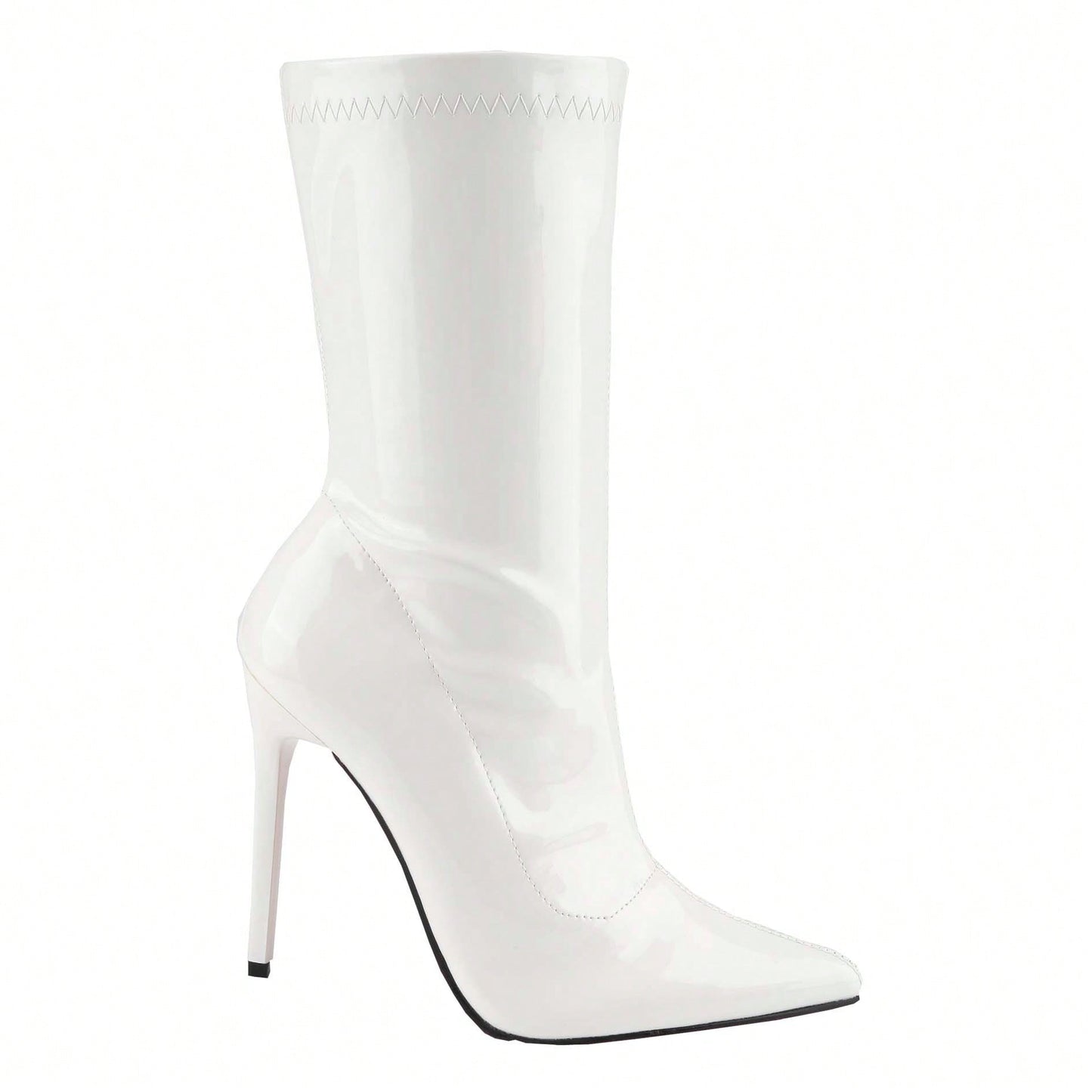 Women's Patent Leather PU Mid-Calf Boots Pointy Toe Side Zippe Fashion Comfy Sexy Kitten Heel Under The Knee Boots