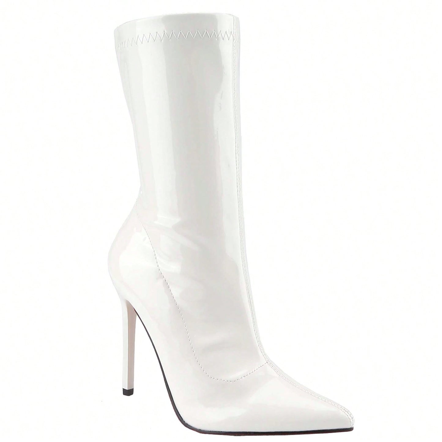Women's Patent Leather PU Mid-Calf Boots Pointy Toe Side Zippe Fashion Comfy Sexy Kitten Heel Under The Knee Boots