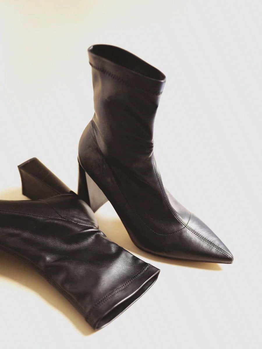 Women's Pointed Toe Chunky Heel Boots Ankle Booties