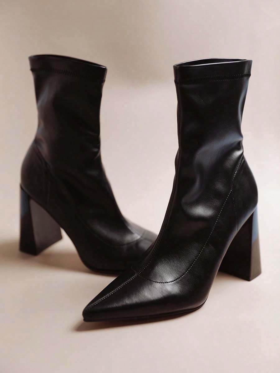 Women's Pointed Toe Chunky Heel Boots Ankle Booties