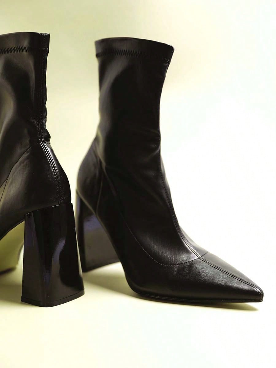 Women's Pointed Toe Chunky Heel Boots Ankle Booties