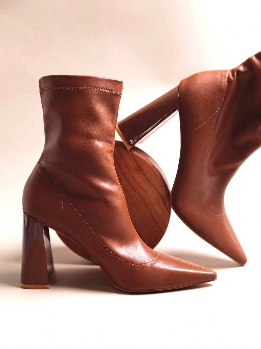 Women's Pointed Toe Chunky Heel Boots Ankle Booties