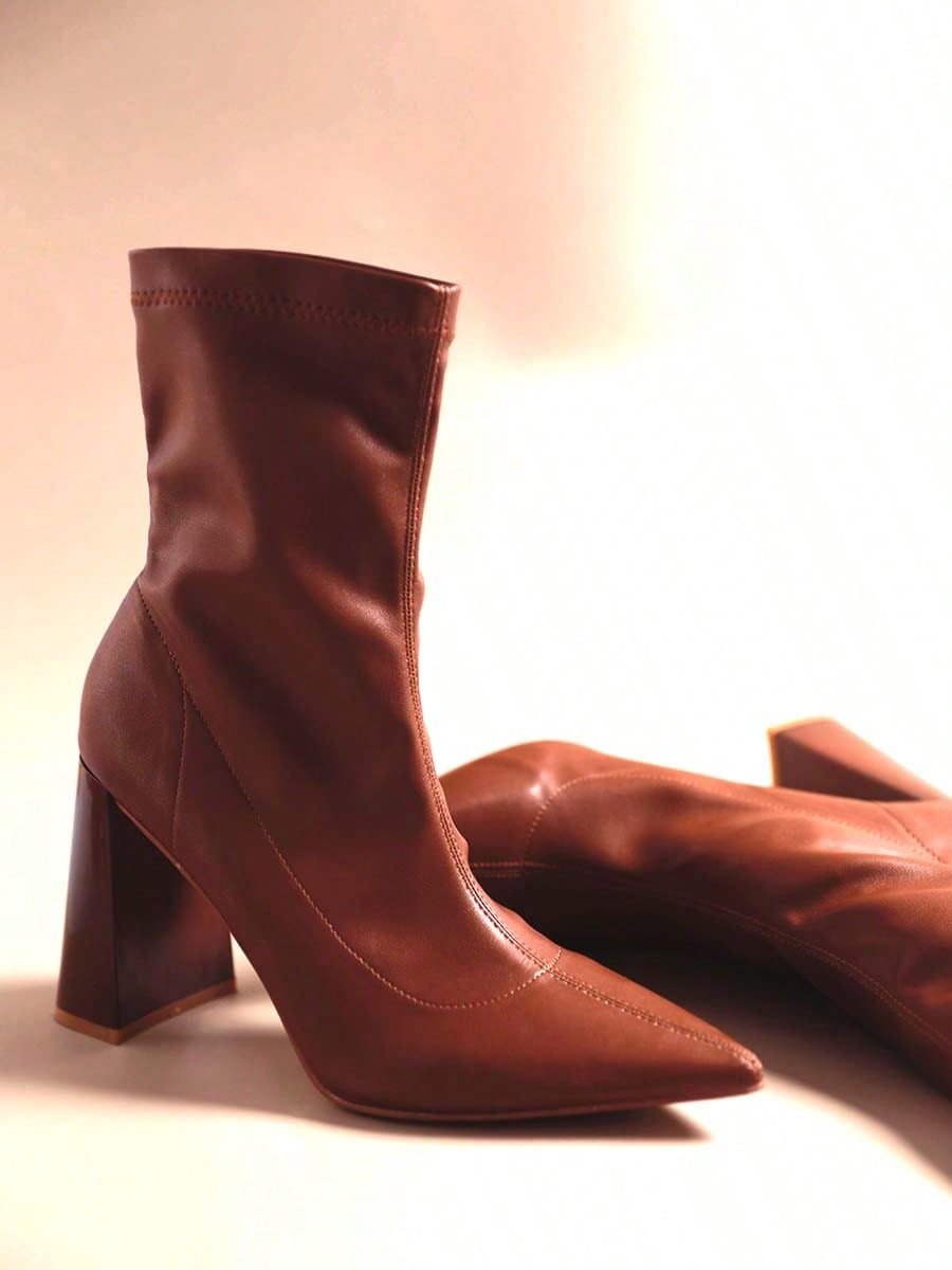 Women's Pointed Toe Chunky Heel Boots Ankle Booties