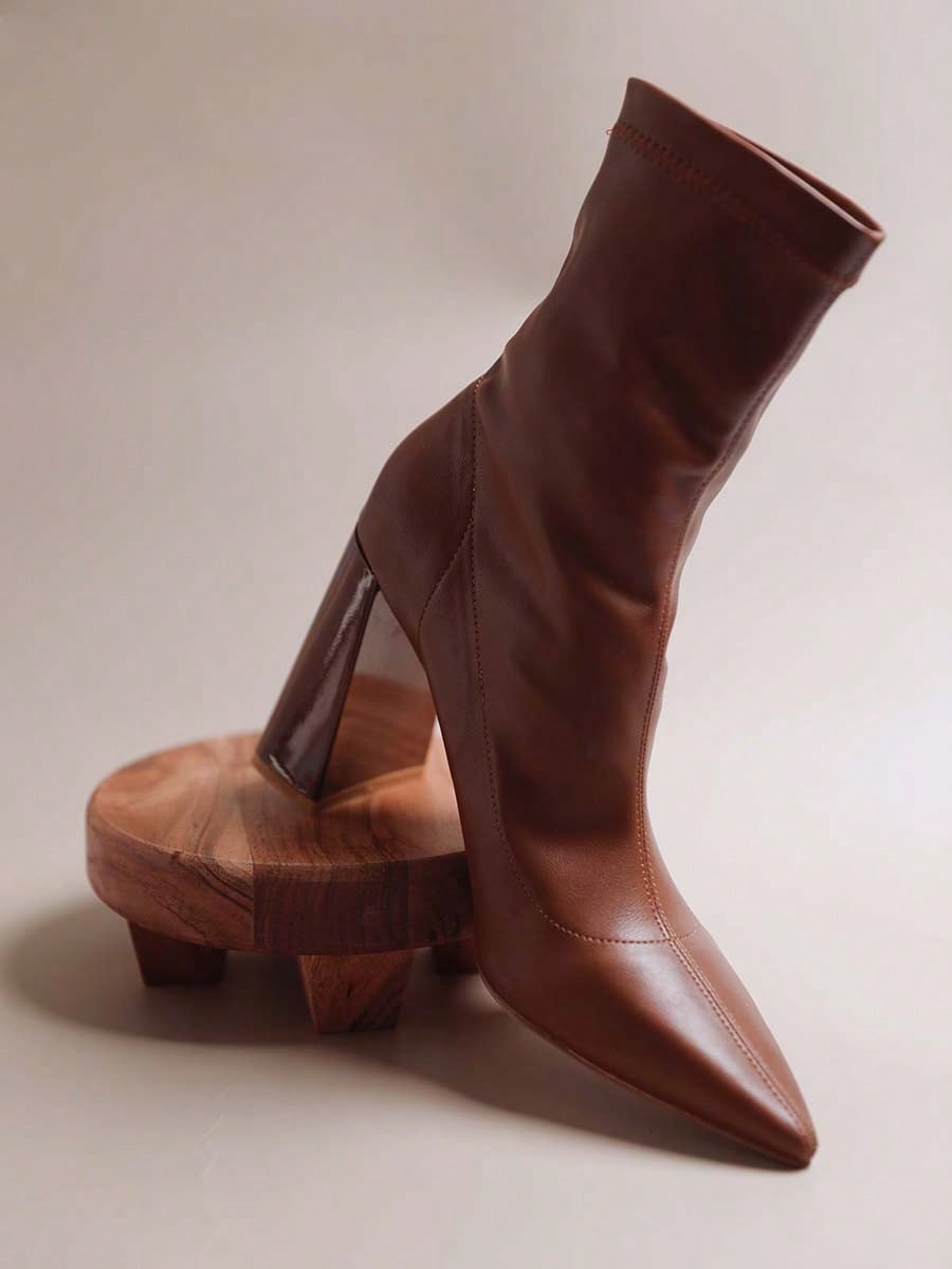 Women's Pointed Toe Chunky Heel Boots Ankle Booties