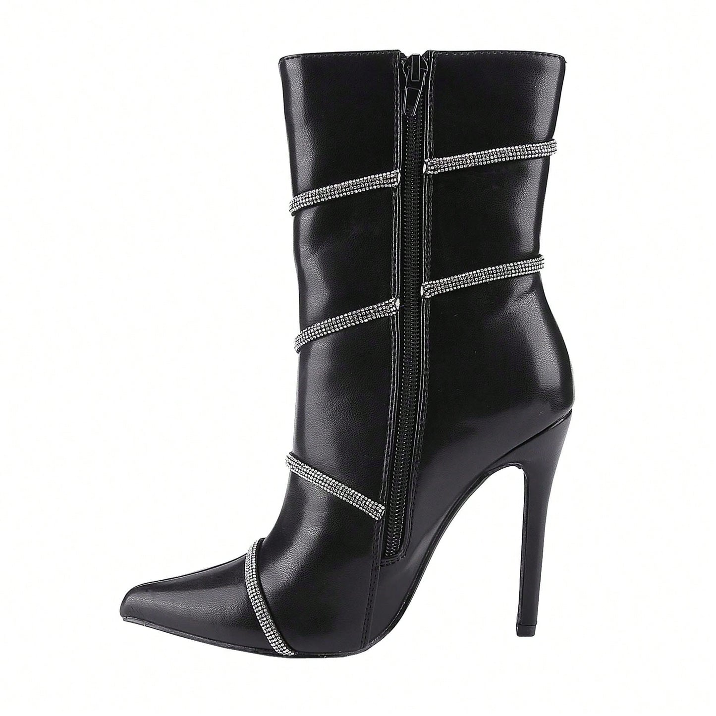 Women's Stiletto Ankle Boots Sexy Pointed Toe Crystal Straps Embellished Booties Slip-On High Heels Boots