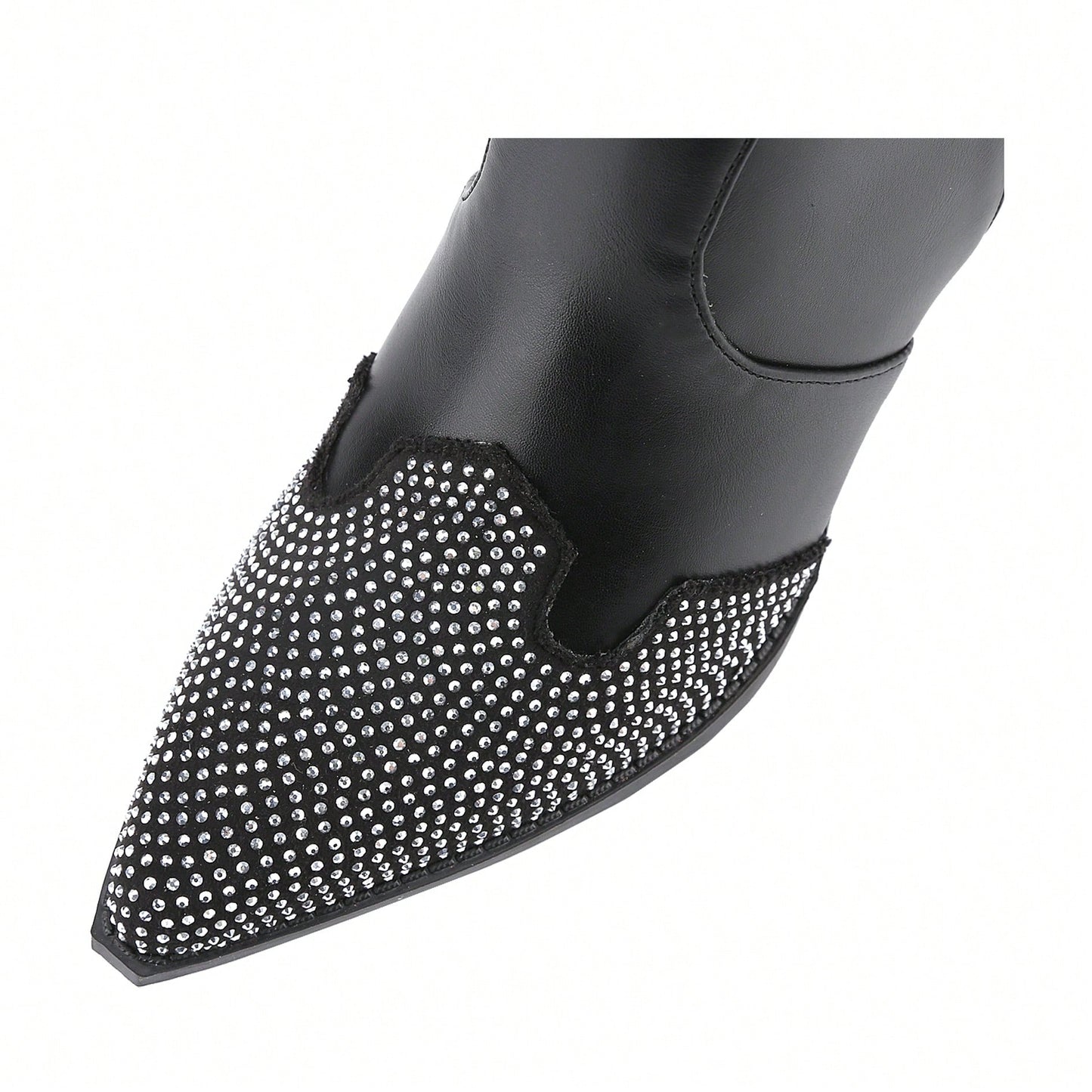 Women's Rhinestone Boots Western Pointed Toe Fashion Cowgirl Boots 5cm Chunky Stacked Heel Pull On Boots For Ladies