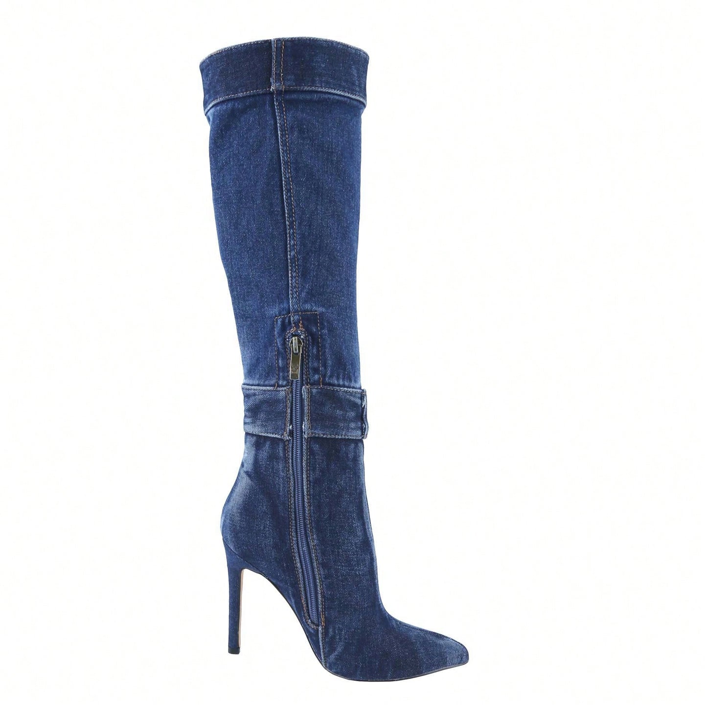 Women's Denim Thigh High Stiletto Heel Boots Pointy Toe Knee High Boot