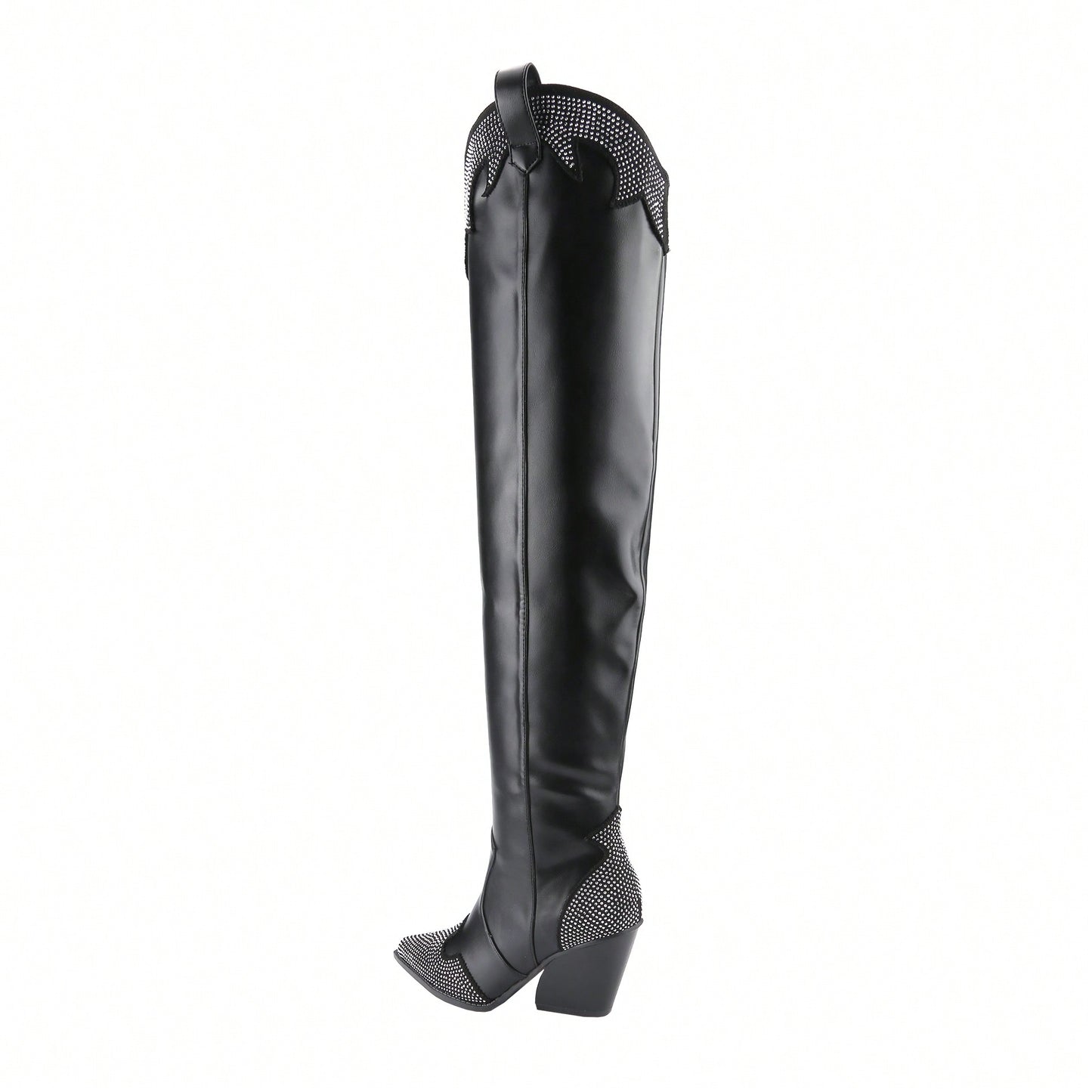 Women's Rhinestone Cowboy Boots Western Cowgirl Boots Chunky Heel Pointed Toe Pull-On Over The Knee High Boots