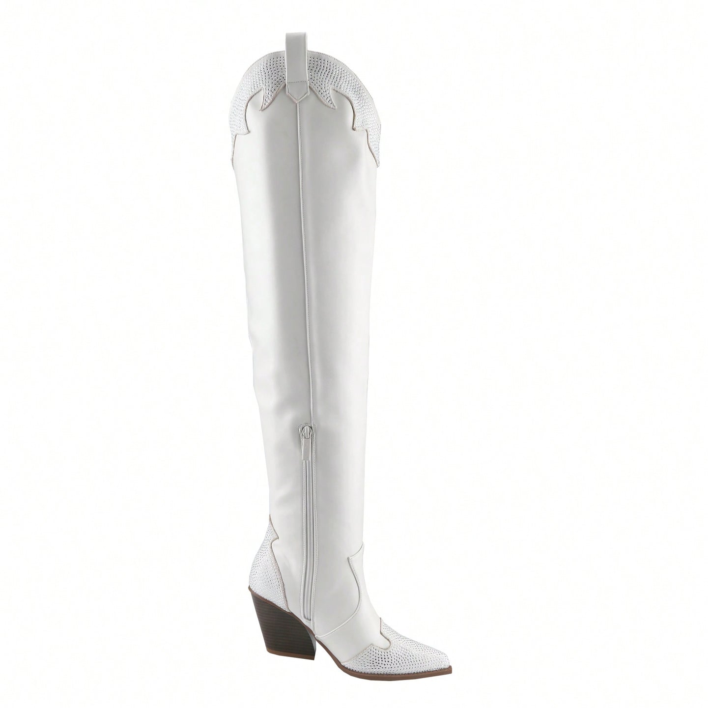 Women's Rhinestone Cowboy Boots Western Cowgirl Boots Chunky Heel Pointed Toe Pull-On Over The Knee High Boots