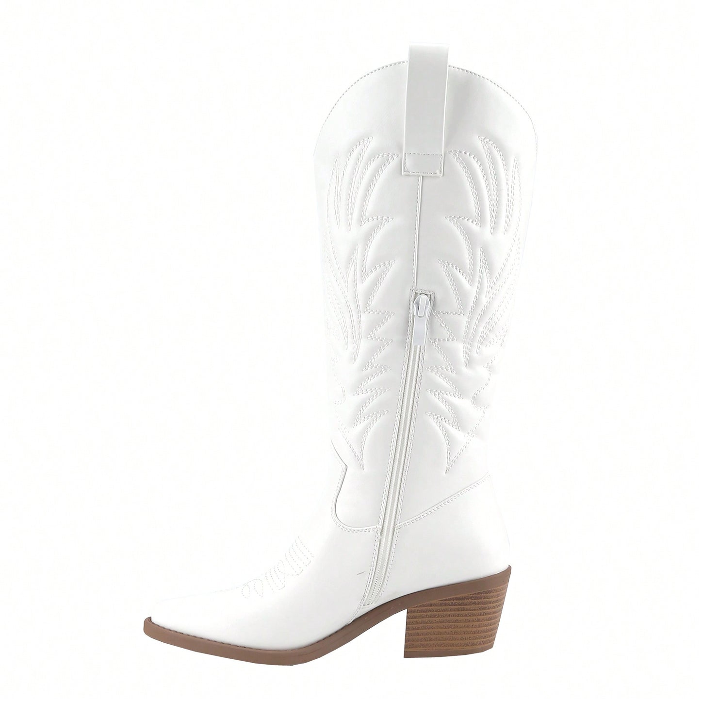 Women's Cowboy Western Cowgirl Boots Embroidered Stitching Point-Toe Boot Fashion Retro Block Heel Pull-On Wide-Calf Boots