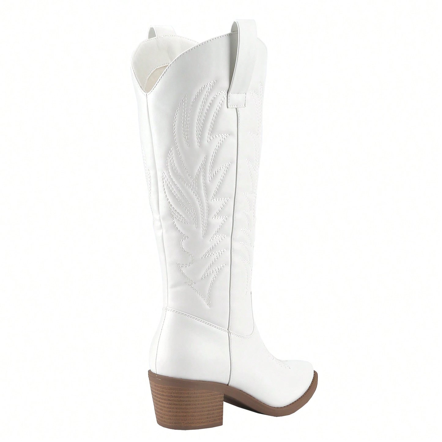 Women's Cowboy Western Cowgirl Boots Embroidered Stitching Point-Toe Boot Fashion Retro Block Heel Pull-On Wide-Calf Boots