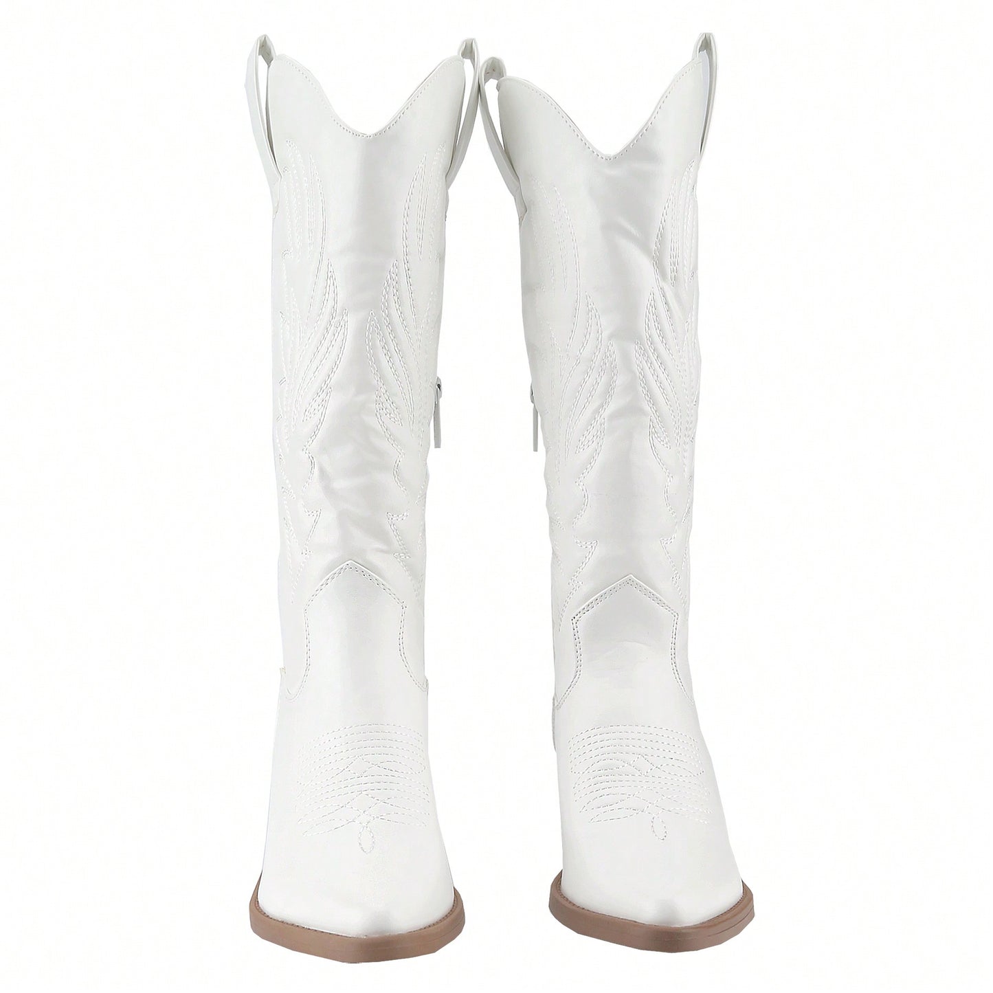 Women's Cowboy Western Cowgirl Boots Embroidered Stitching Point-Toe Boot Fashion Retro Block Heel Pull-On Wide-Calf Boots