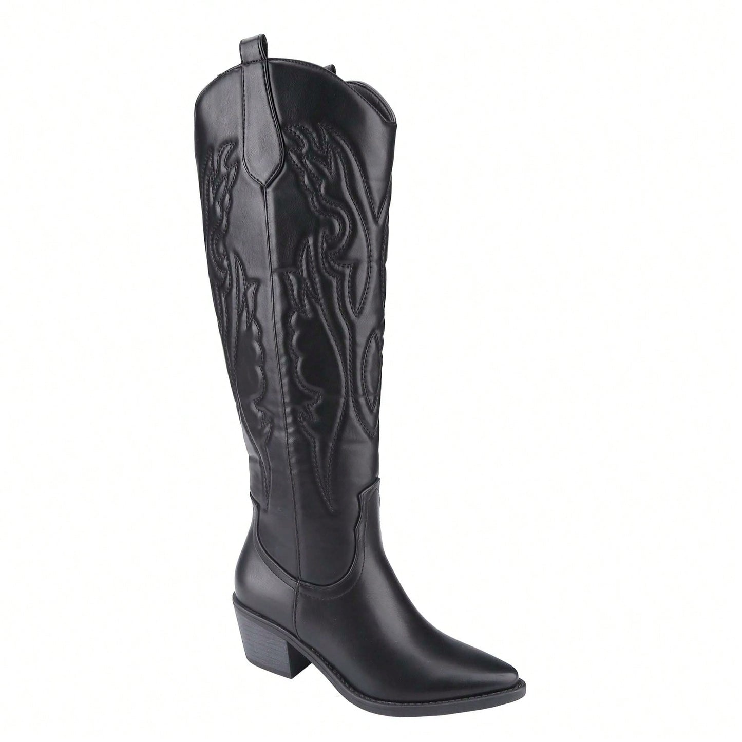 Womens Cowboy Boots, Comfortable Pull On Zipper Chunky Heel Pointed Toe Embroidered Western Cowgirl Knee High Boots