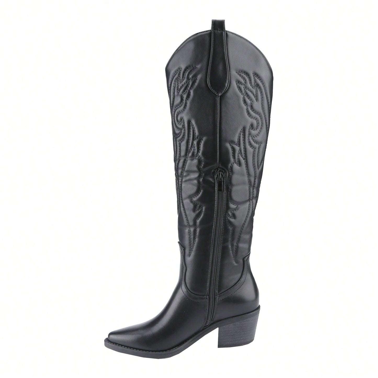 Womens Cowboy Boots, Comfortable Pull On Zipper Chunky Heel Pointed Toe Embroidered Western Cowgirl Knee High Boots