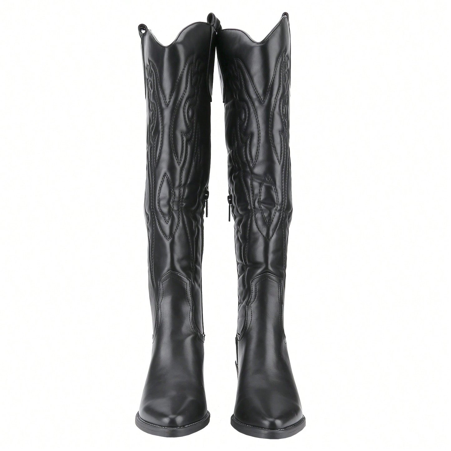 Womens Cowboy Boots, Comfortable Pull On Zipper Chunky Heel Pointed Toe Embroidered Western Cowgirl Knee High Boots