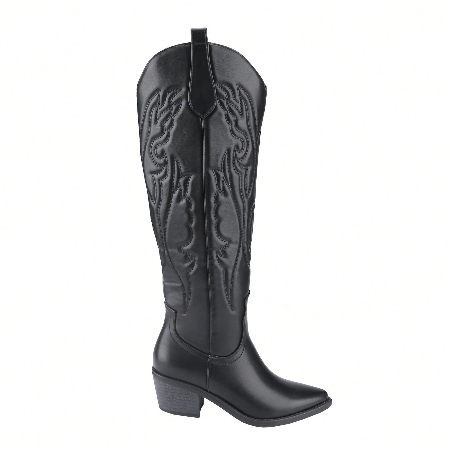 Womens Cowboy Boots, Comfortable Pull On Zipper Chunky Heel Pointed Toe Embroidered Western Cowgirl Knee High Boots