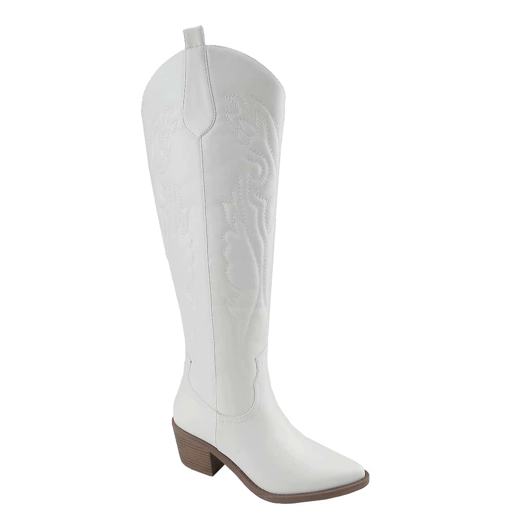 Womens Cowboy Boots, Comfortable Pull On Zipper Chunky Heel Pointed Toe Embroidered Western Cowgirl Knee High Boots