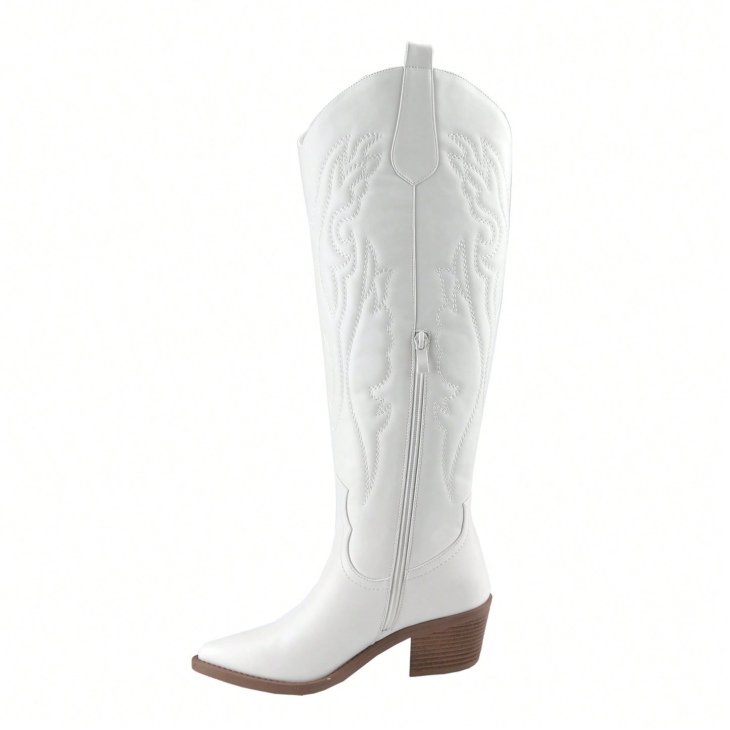 Womens Cowboy Boots, Comfortable Pull On Zipper Chunky Heel Pointed Toe Embroidered Western Cowgirl Knee High Boots