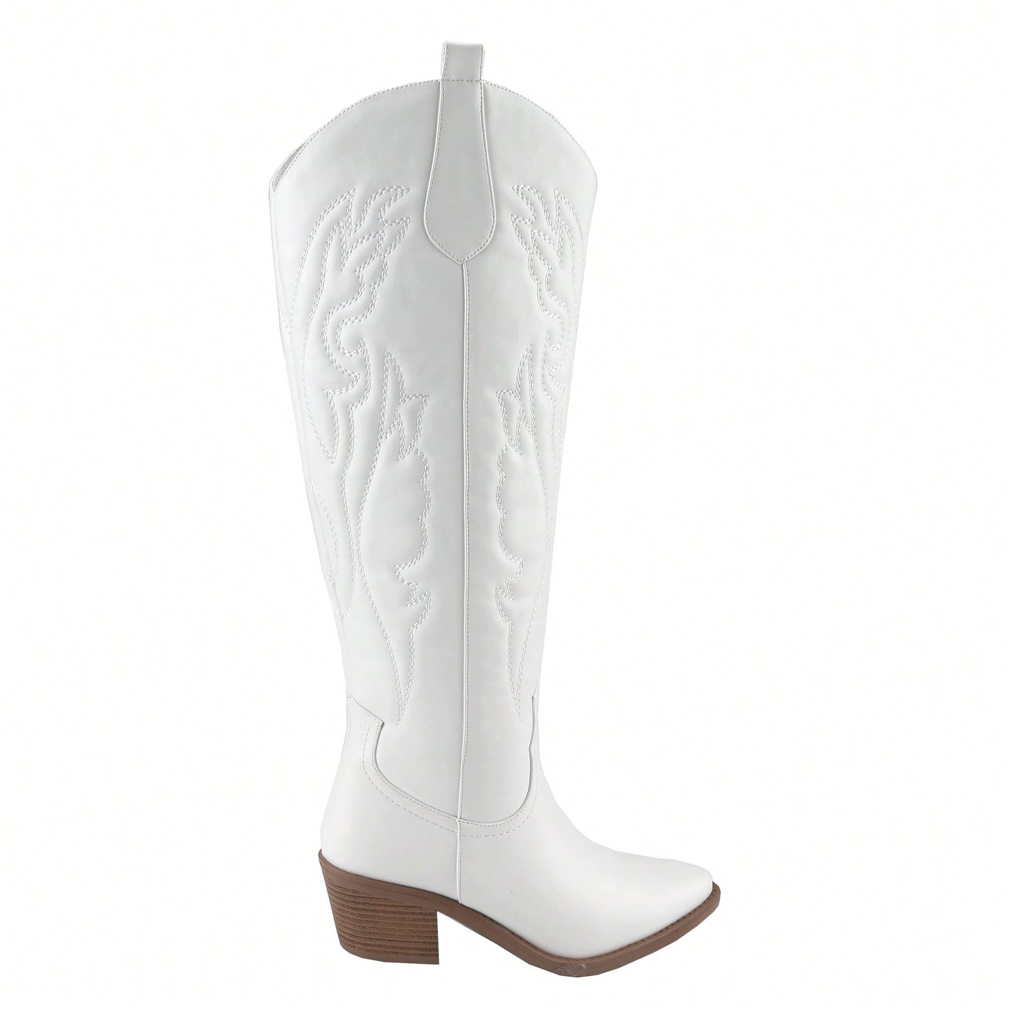Womens Cowboy Boots, Comfortable Pull On Zipper Chunky Heel Pointed Toe Embroidered Western Cowgirl Knee High Boots