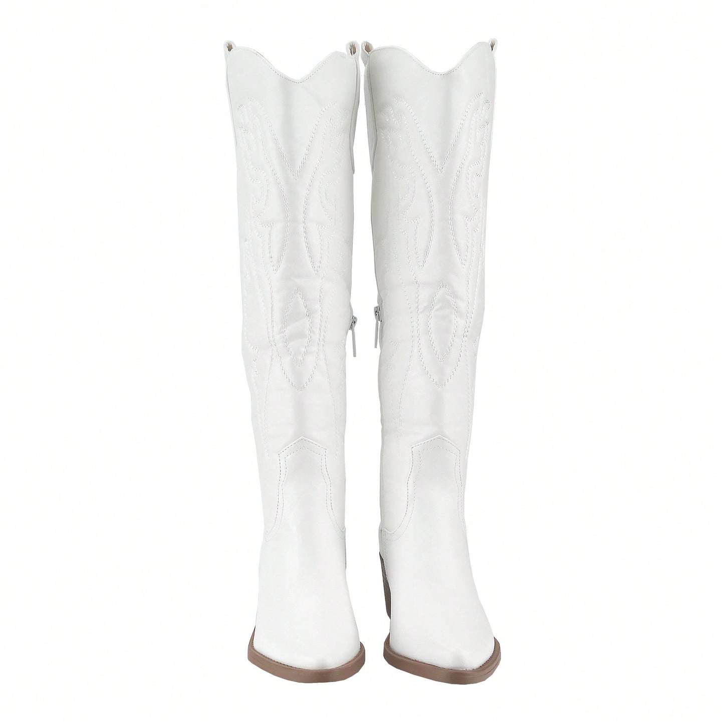 Womens Cowboy Boots, Comfortable Pull On Zipper Chunky Heel Pointed Toe Embroidered Western Cowgirl Knee High Boots