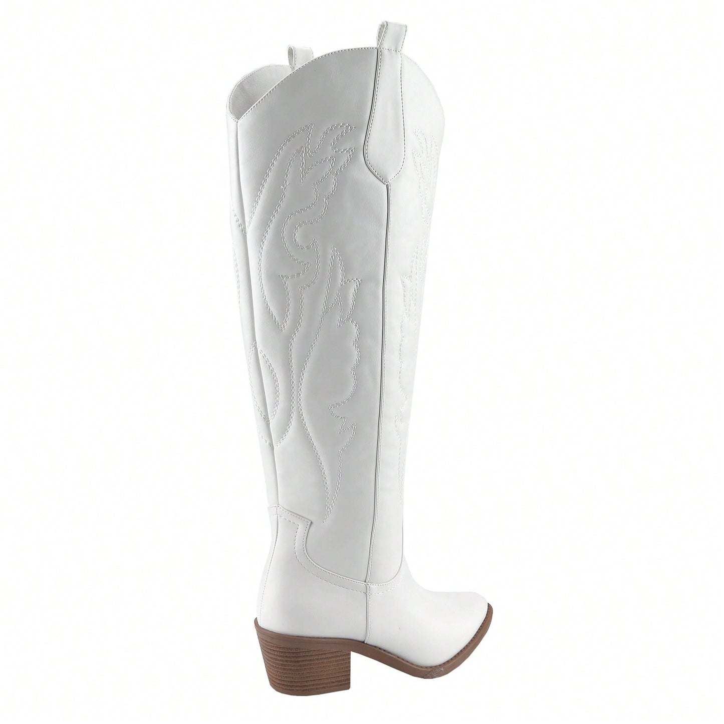 Womens Cowboy Boots, Comfortable Pull On Zipper Chunky Heel Pointed Toe Embroidered Western Cowgirl Knee High Boots