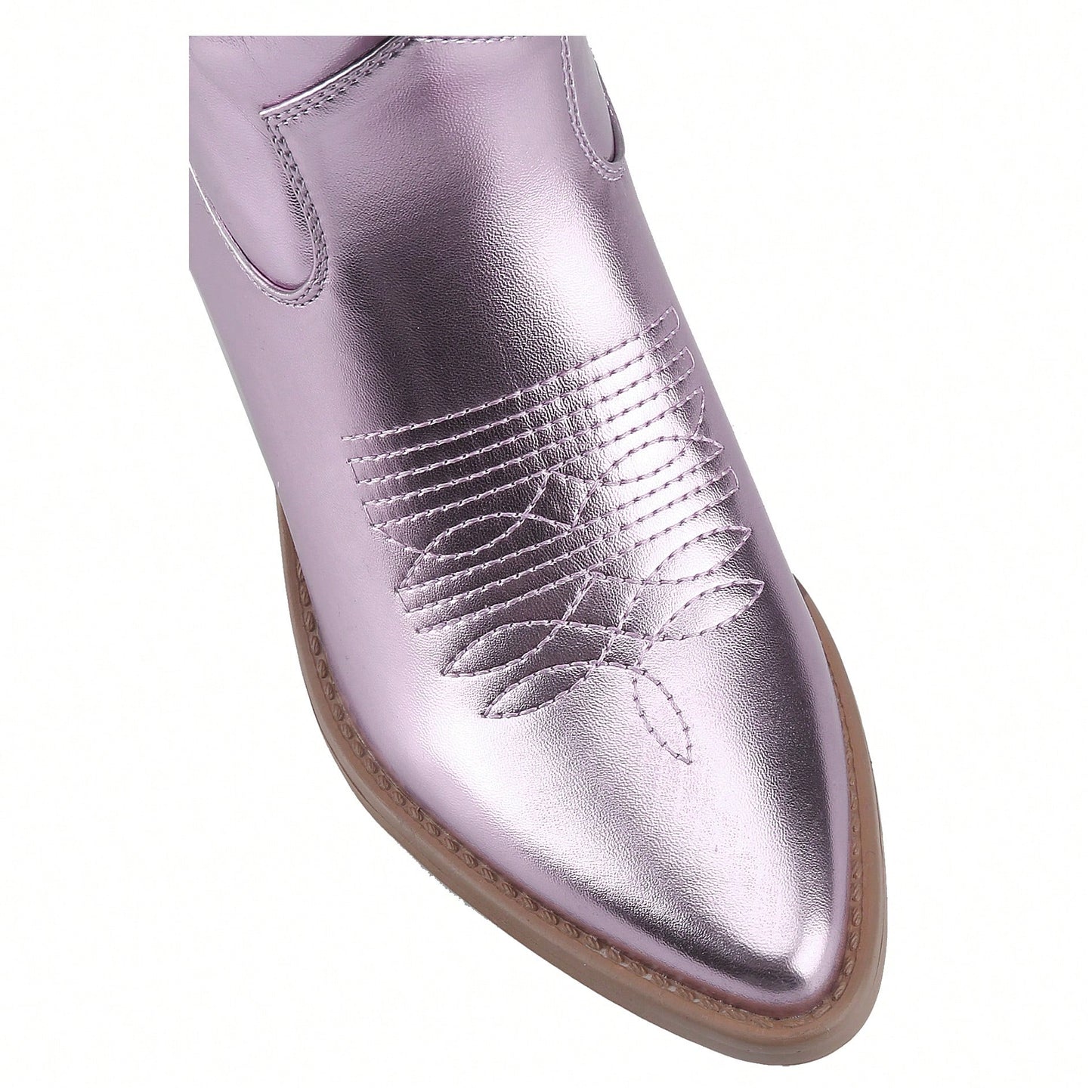 Women's Embroidered Western Cowboy Boots Mid Calf Pointed Toe Chunky Heel Shiny Vintage Fashion Knee Boots