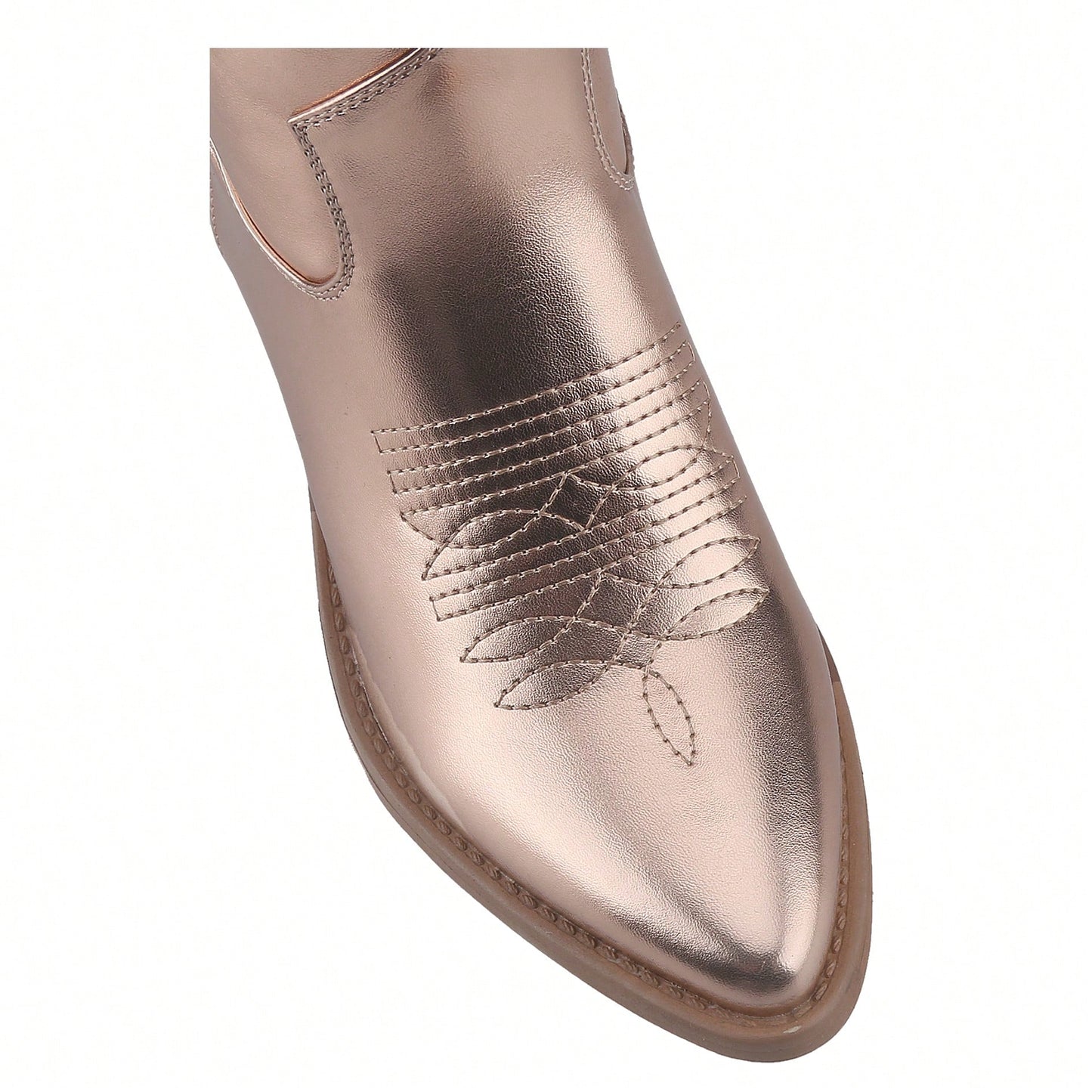 Women's Embroidered Western Cowboy Boots Mid Calf Pointed Toe Chunky Heel Shiny Vintage Fashion Knee Boots