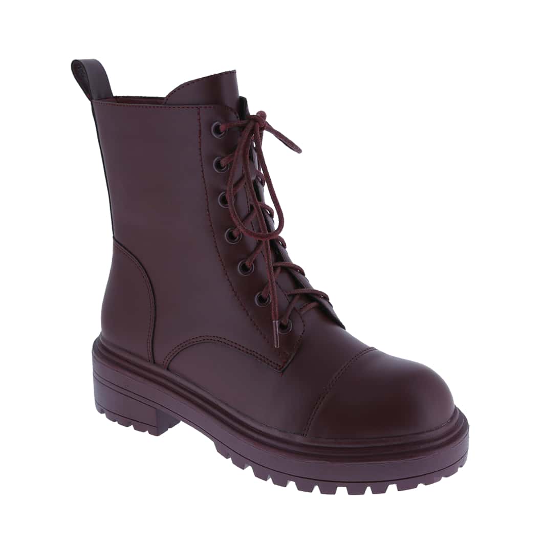 Women's Vegan Leather Lace Up Lug Sole Combat Boot
