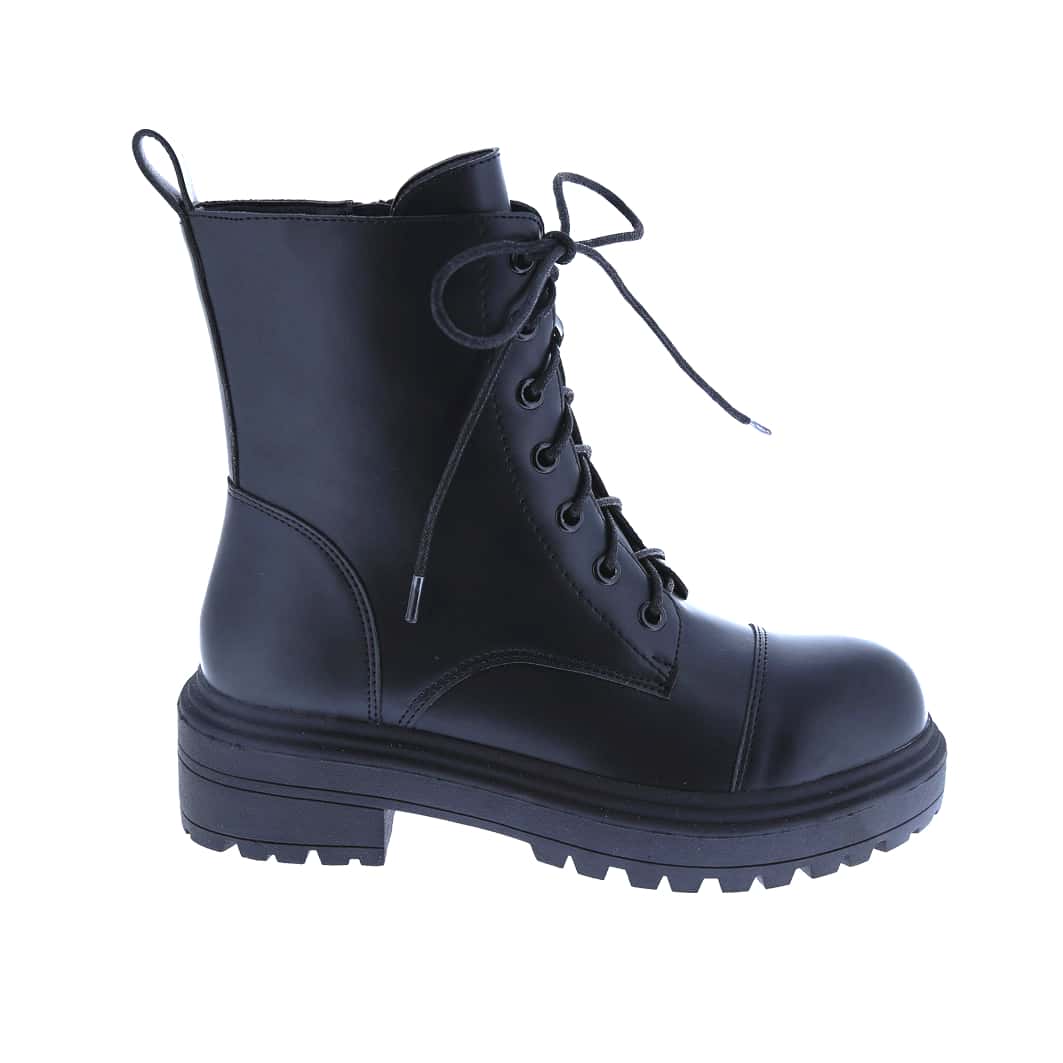Women's Vegan Leather Lace Up Lug Sole Combat Boot
