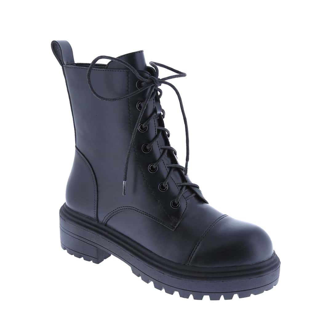 Women's Vegan Leather Lace Up Lug Sole Combat Boot