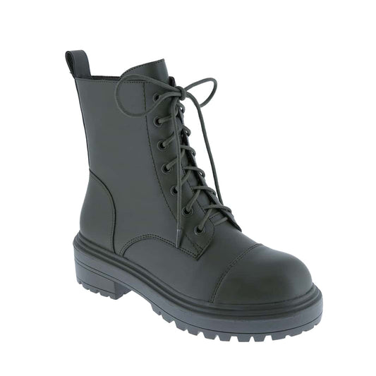 Women's Vegan Leather Lace Up Lug Sole Combat Boot