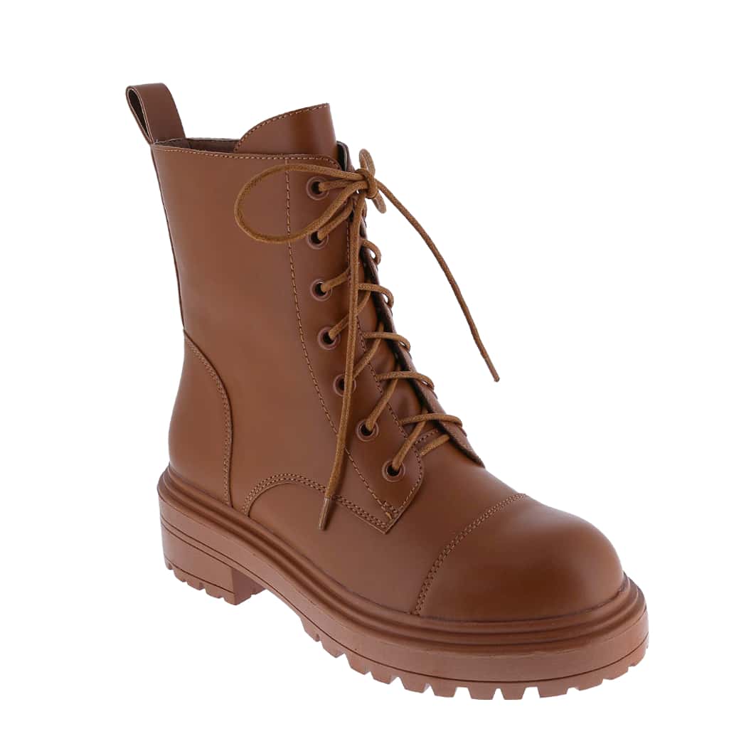 Women's Vegan Leather Lace Up Lug Sole Combat Boot