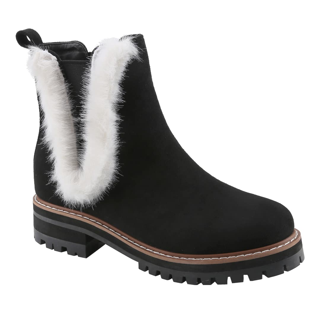 Women's Elastic Platform Chelsea Slip On Chunky High Ankle, Fur Comfy Boots