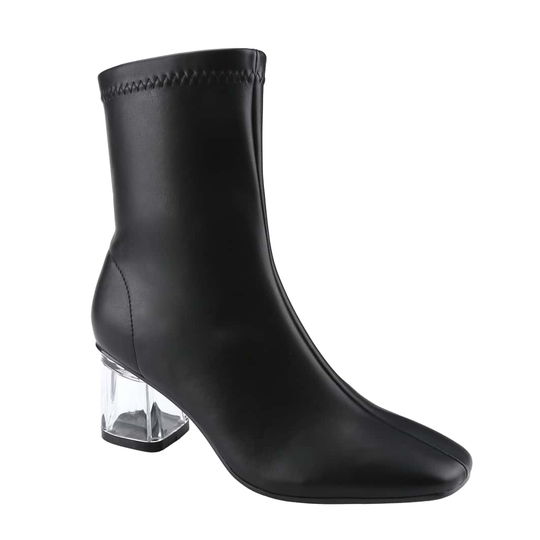 Women's Square Toe Heels, Block Clear Low Boots High Ankle Booties, Soft And Comfy