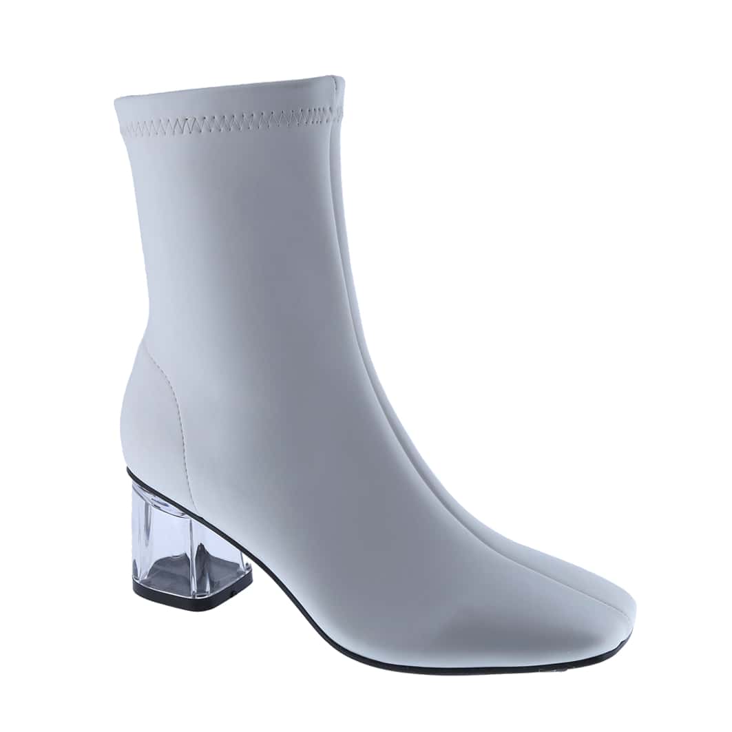 Women's Square Toe Heels, Block Clear Low Boots High Ankle Booties, Soft And Comfy