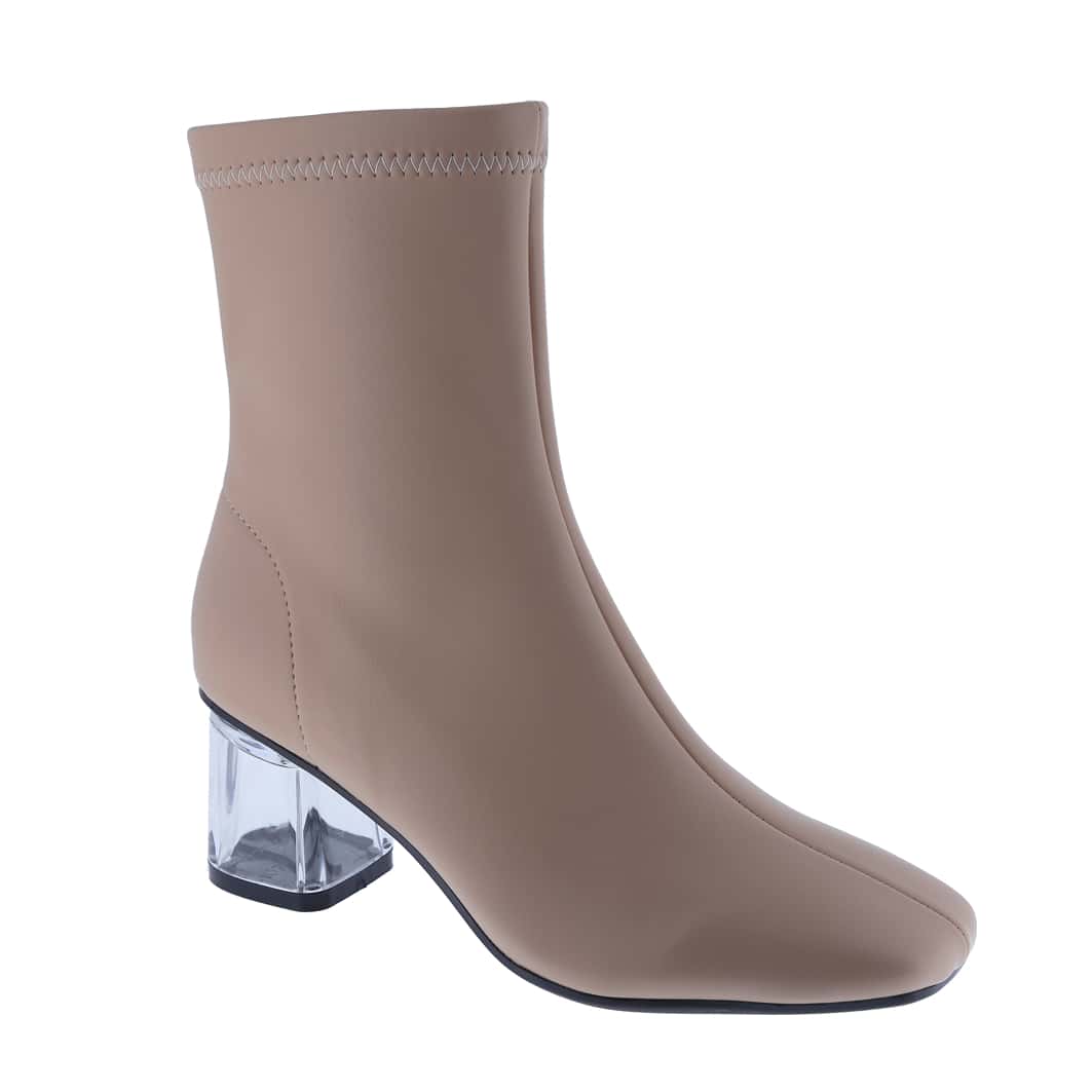 Women's Square Toe Heels, Block Clear Low Boots High Ankle Booties, Soft And Comfy