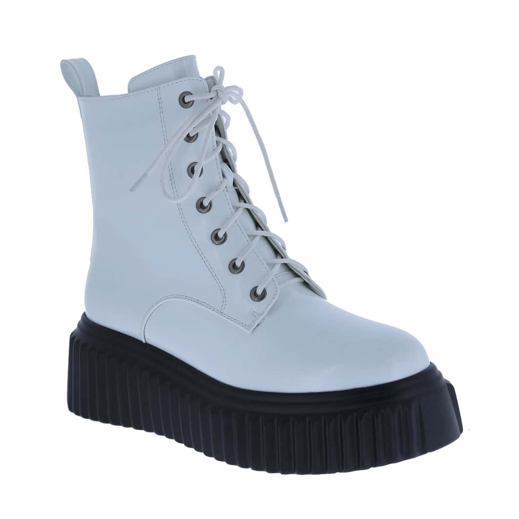 Lace-Up Combat Flat High Platform Boots For Women Side Zipper Booties
