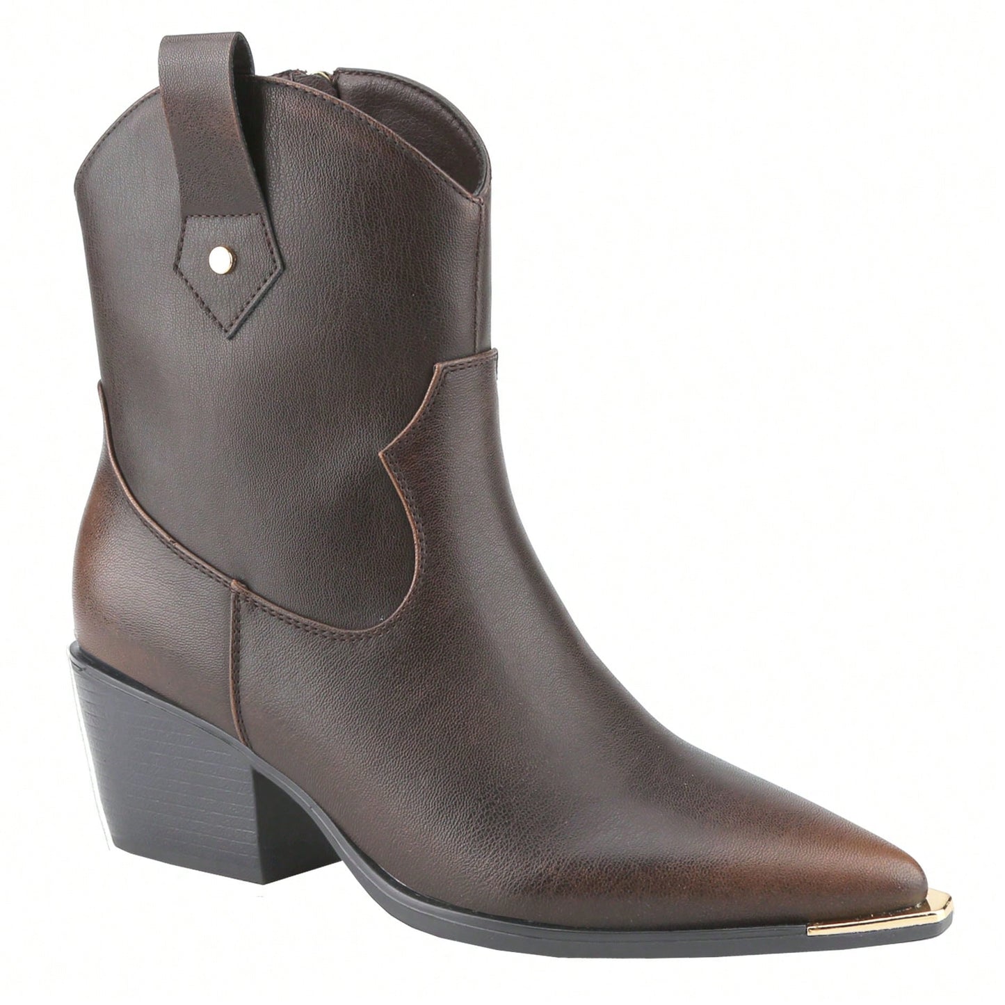 Western Cowgirl Mid Leather Boot With Metal Toe And Heel Detail