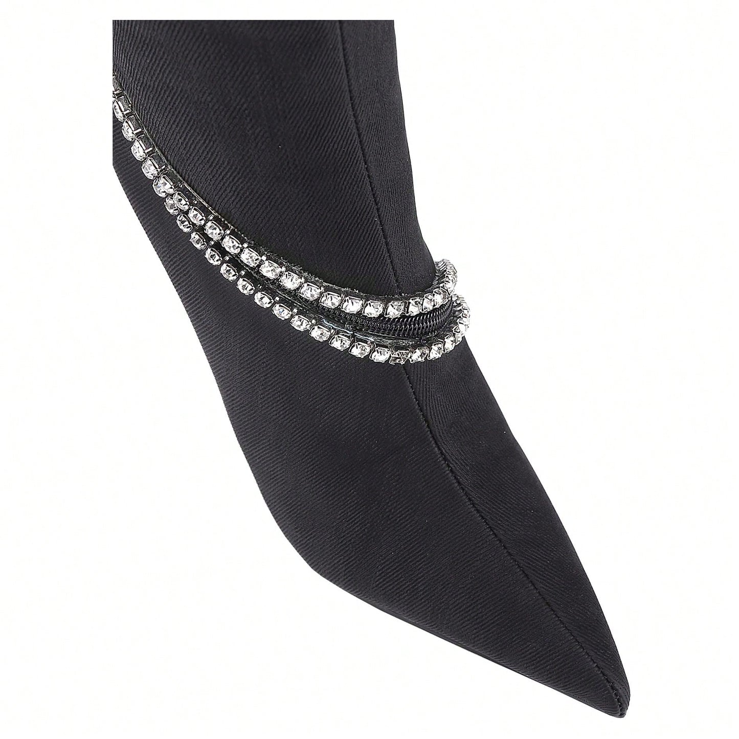 Women's Stiletto Boots Pointed Toe Crystal Straps Embellished Booties Slip-On Knee High Boots